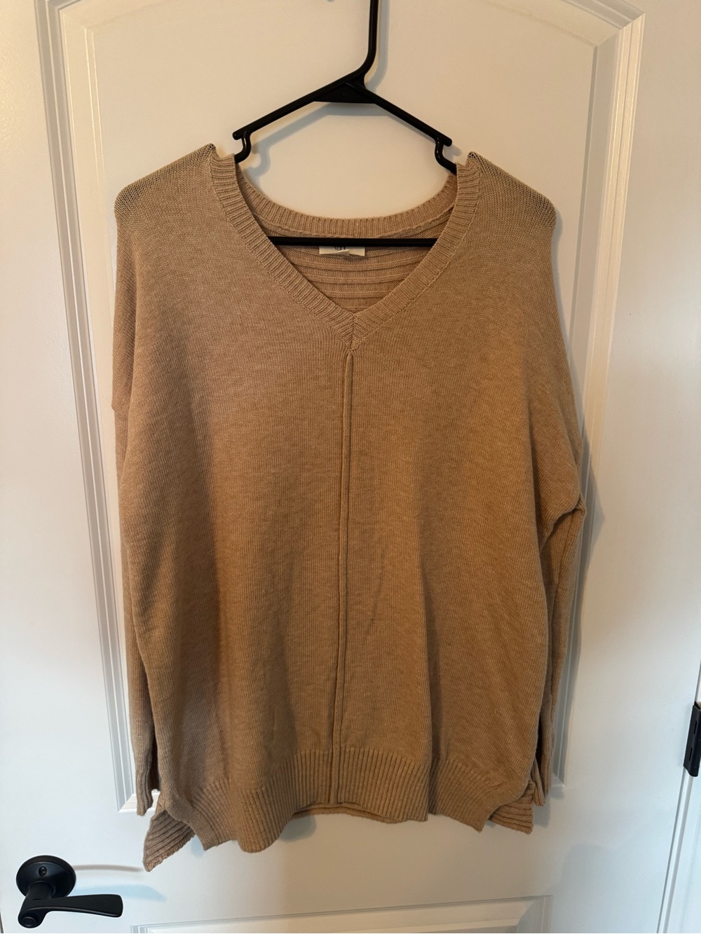 Ett V-Neck Center Seam Oversized Knit Sweater Tan Camel